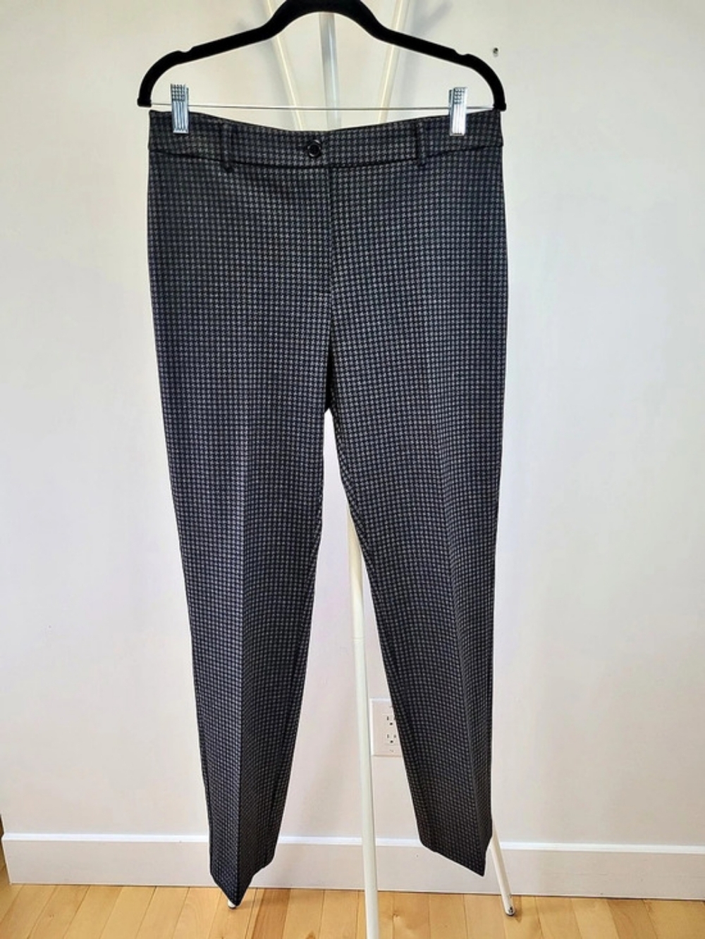 🍂 Laura Houndstooth Dress Pants Charcoal Grey Straight Leg - 10 - Like New